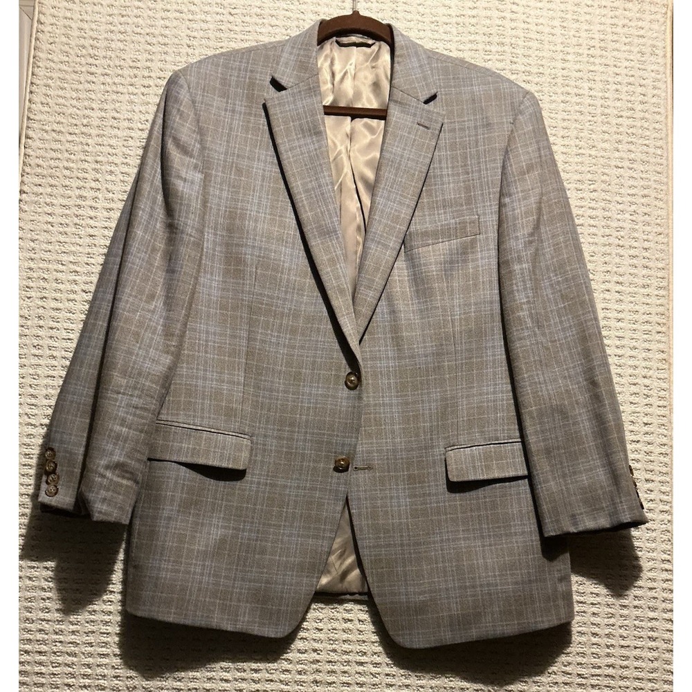 Lauren Ralph Lauren Silk Wool Sport Coat Grey Windowpane Plaid 44R Single Vent